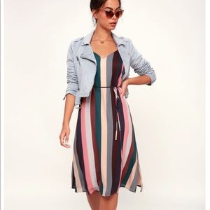 Erina Lulu’s Mauve Multi Stripe Belted MIDI Slip Dress - Small